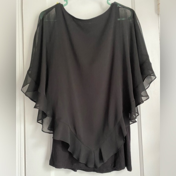 AB Studio Scoop Neckline Black Sheer Poncho with Inner Tank Top, Sz: Medium - Picture 3 of 8